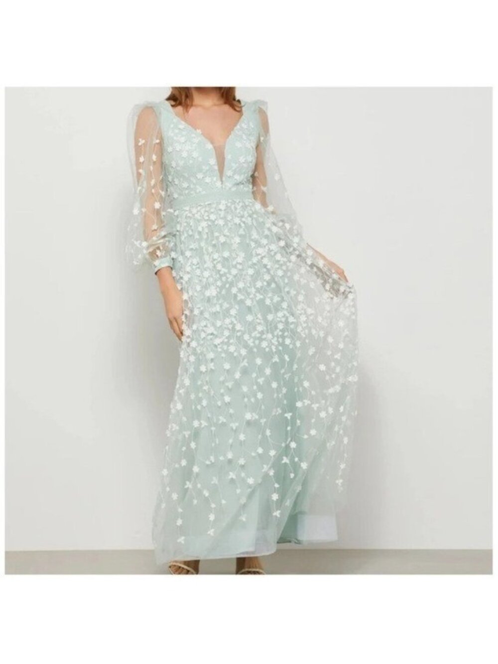 bcbgmaxazria 6 Cheyenne Appliqué Mint Lace Evening Dress Light Green Gown Prom